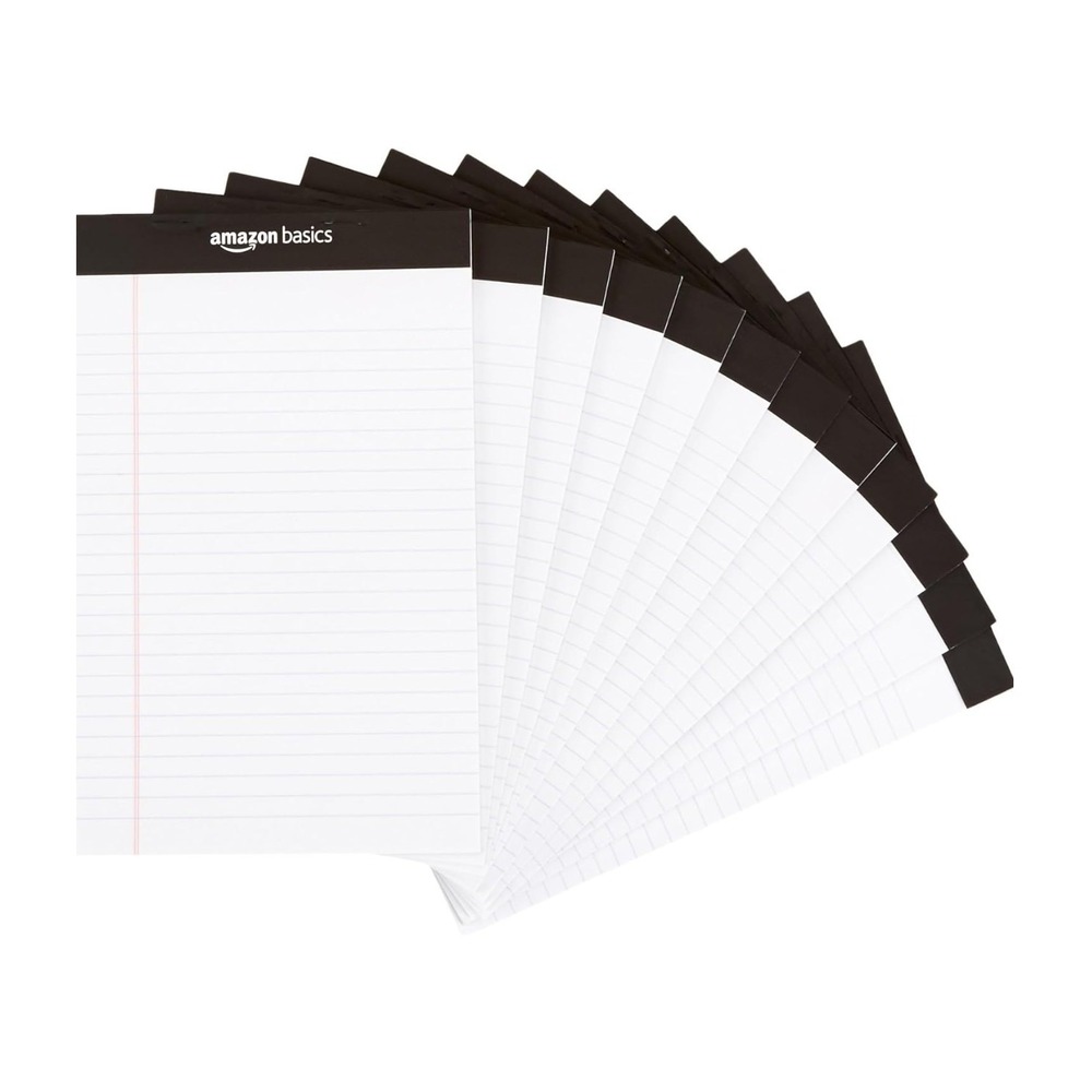 Amazon Basics Narrow Ruled Writing Pads White 5x8 Inch 12 Pack 50 Sheets Per Pad